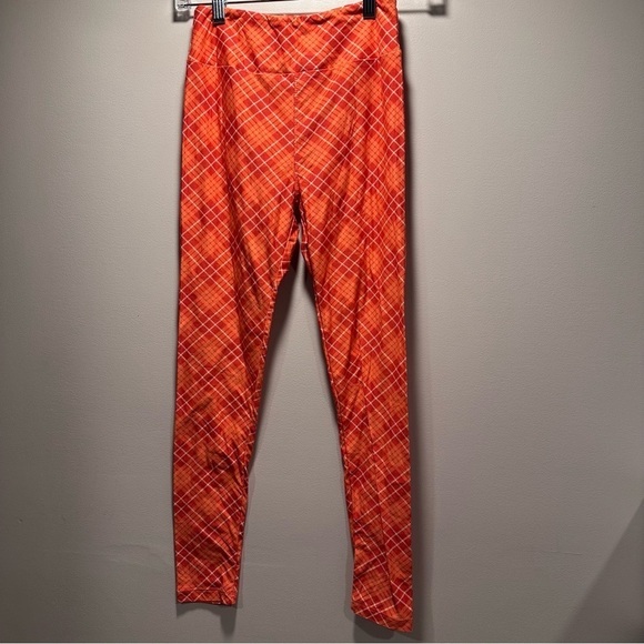 LulaRoe OS Soft Leggings One Size 2-10 Small-Large Checked Orange Multitone - Picture 9 of 15